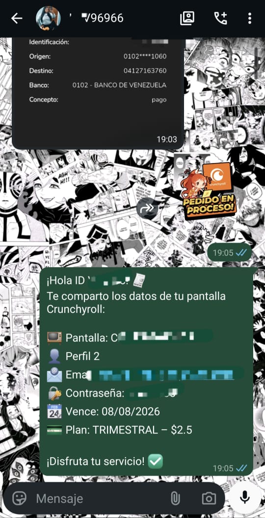 Entrega Crunchyroll por WhatsApp